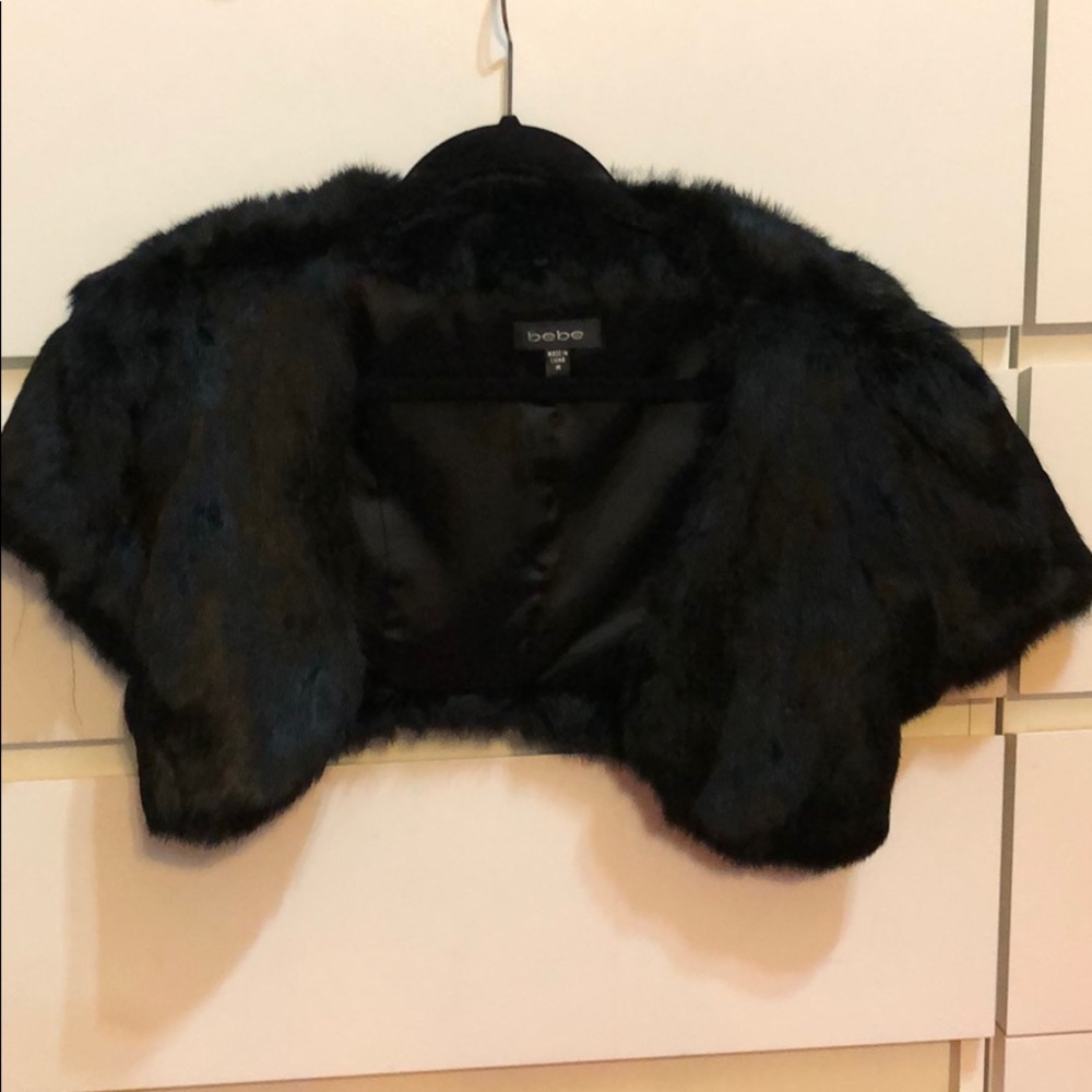 Bebe genuine rabbit fur short sleeve jacket